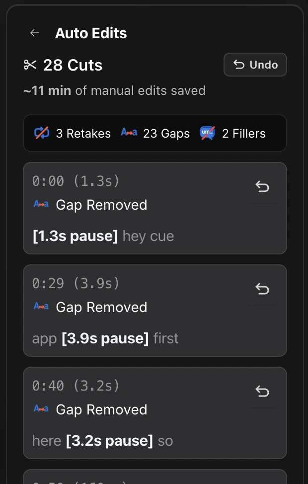 The Auto Edit tools in the CueClip editor