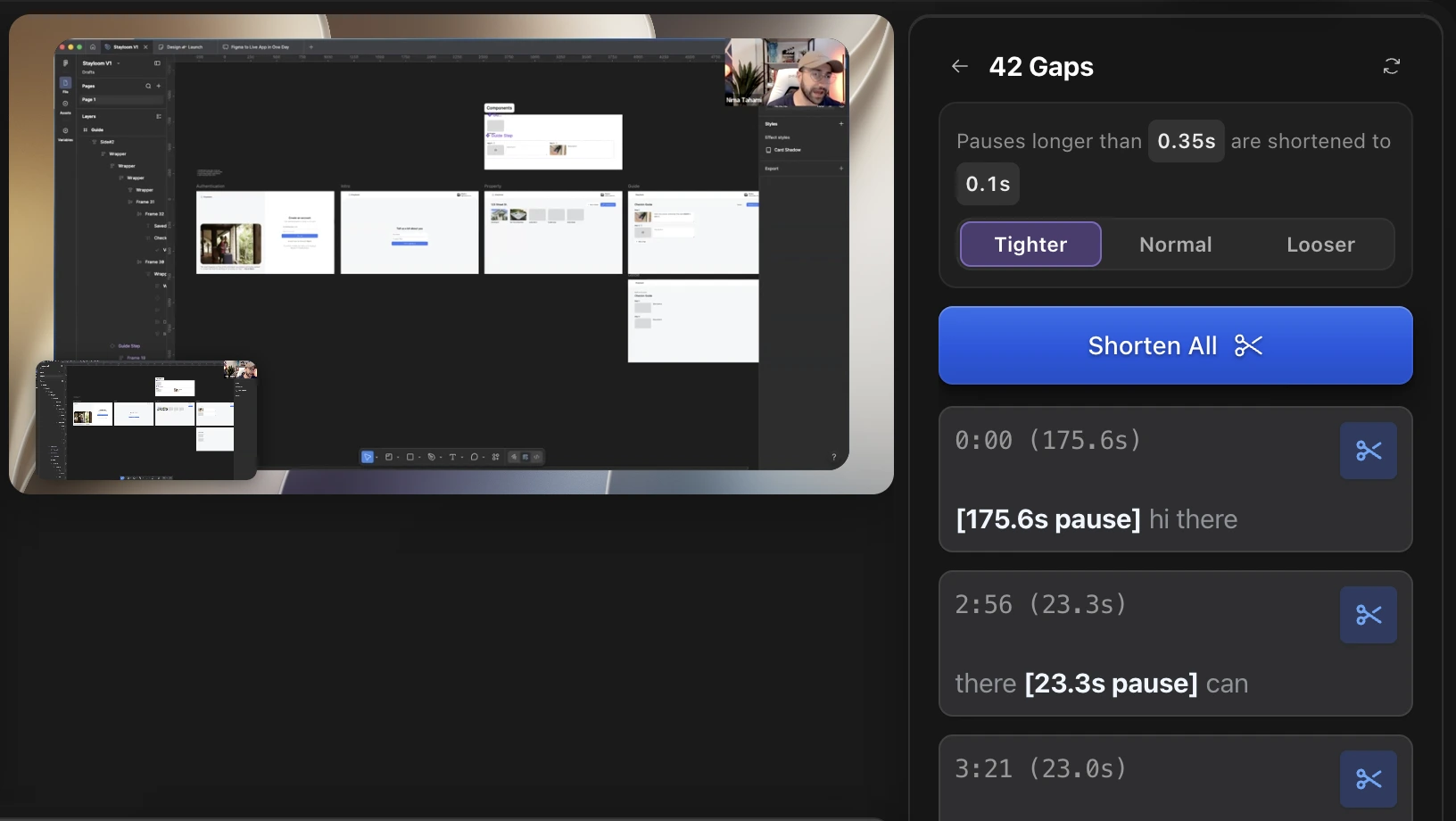 The Shorten Gaps panel with the Tighter, Normal and Looser presets