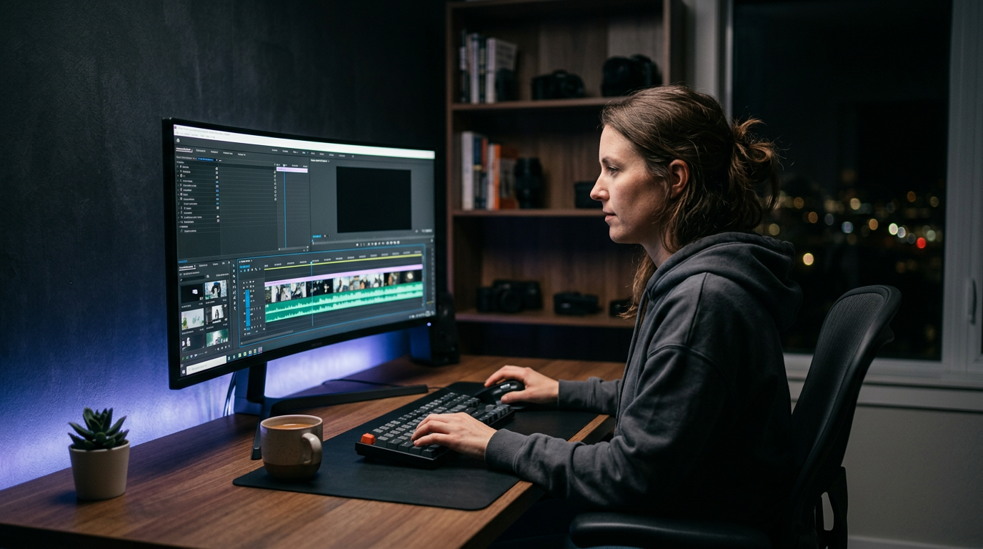 Course creator editing lecture footage